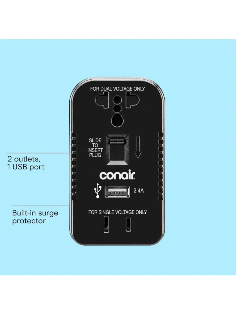 Travel Smart by Conair 2 Outlet Converter Set with USB Port